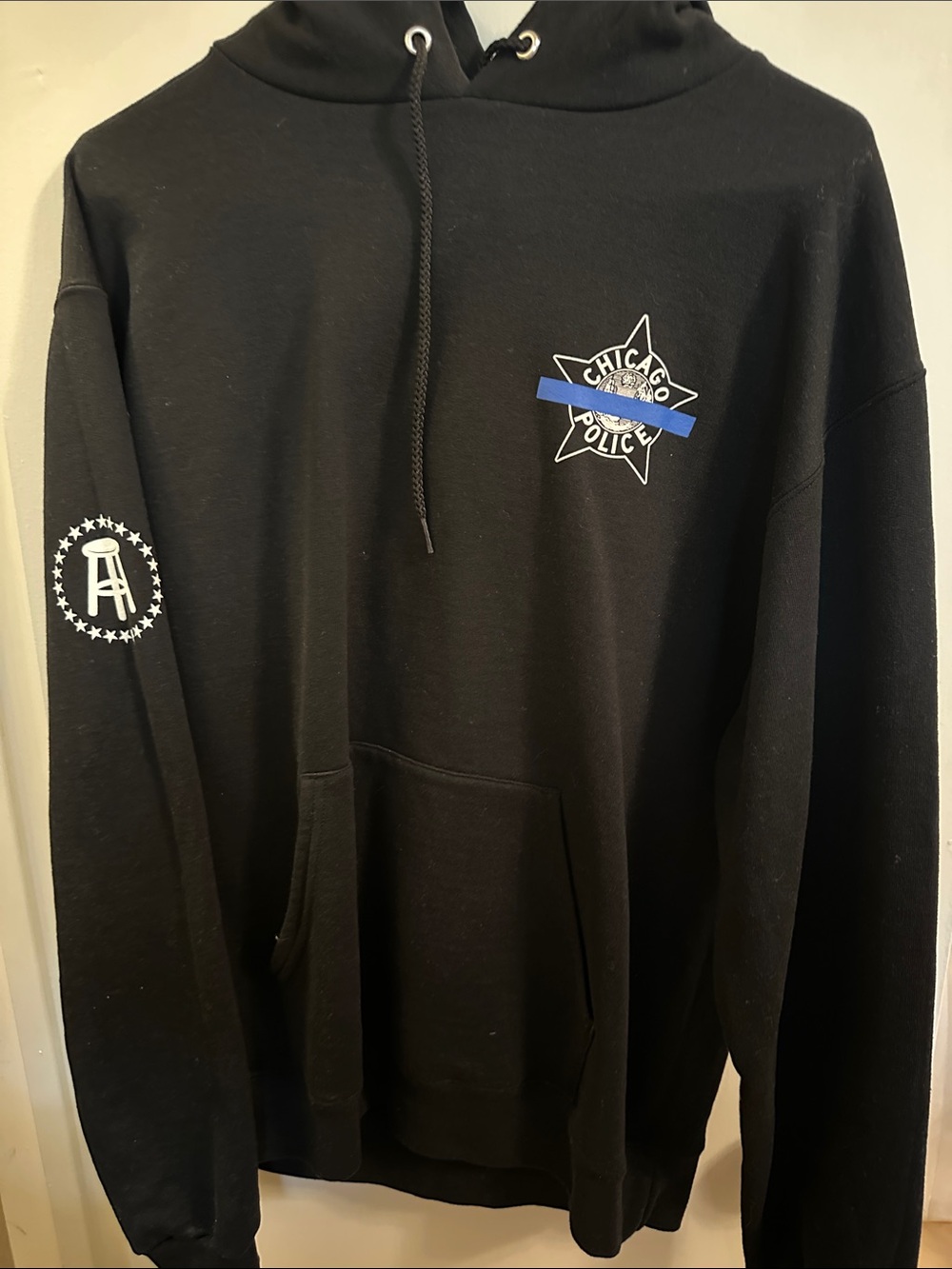 Black Hoodie - Barstool & Chicago Police Badge  Logo Size M
